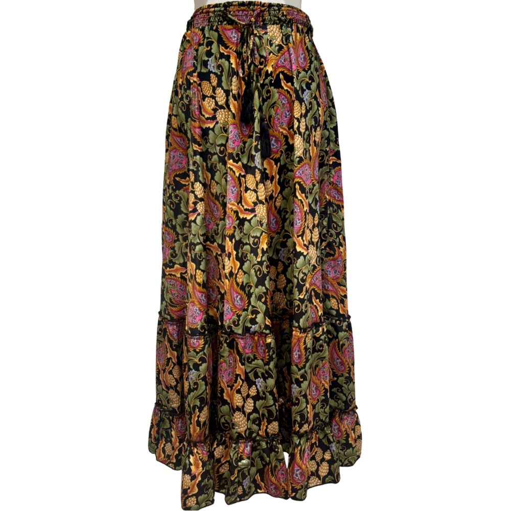NWOT T Tahari Black Floral Midi Skirt | Elastic Waist + Flowy (M)
